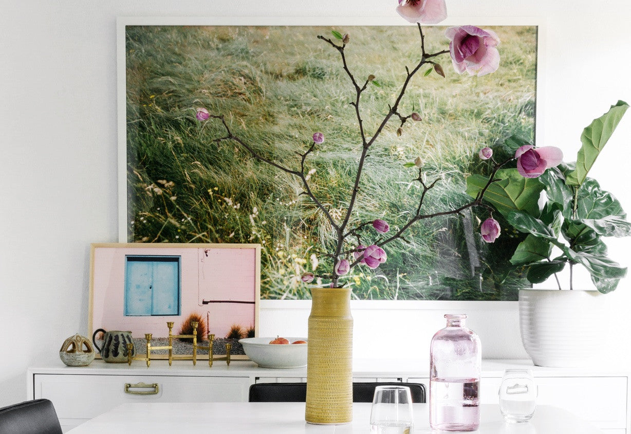 Simply Framed Gallery Wide White Frame featuring a photograph by Brooke Schwab for Eventide Collective in a dining room