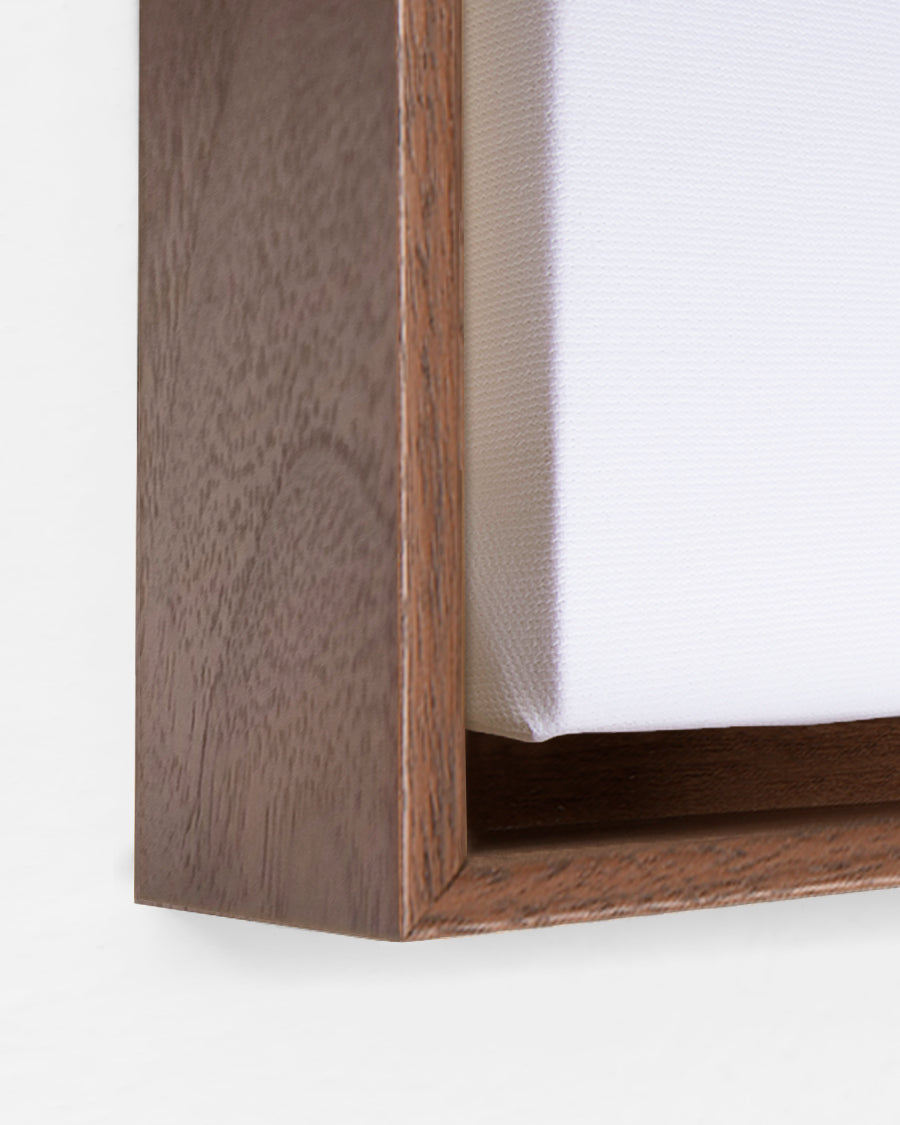 canvas float walnut frame corner