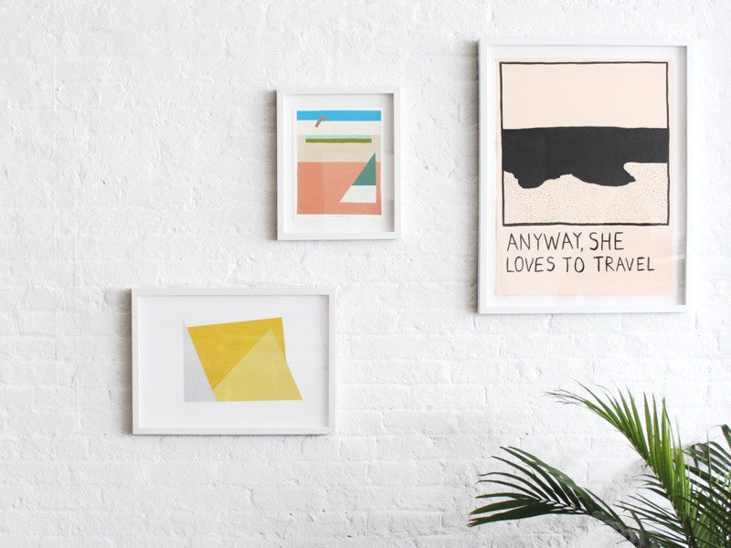 Simply Framed White Gallery Frames featuring artwork by Luckey Remington, Kristin Texeira and RF Alvarez courtesy of Uprise Art