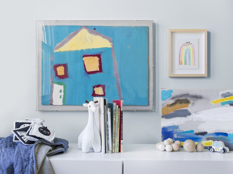 Simply Framed Natural Linen Max Plexibox Lucite box custom frame in home interior